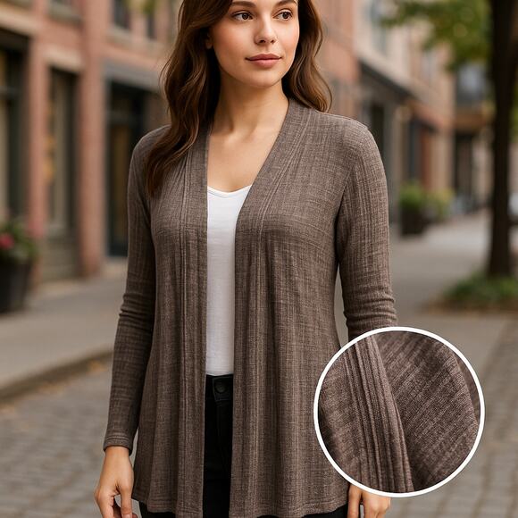 AMERICAN EAGLE Soft Knit Waterfall Cardigan Brown Taupe Longline Layering Small - Picture 2 of 10